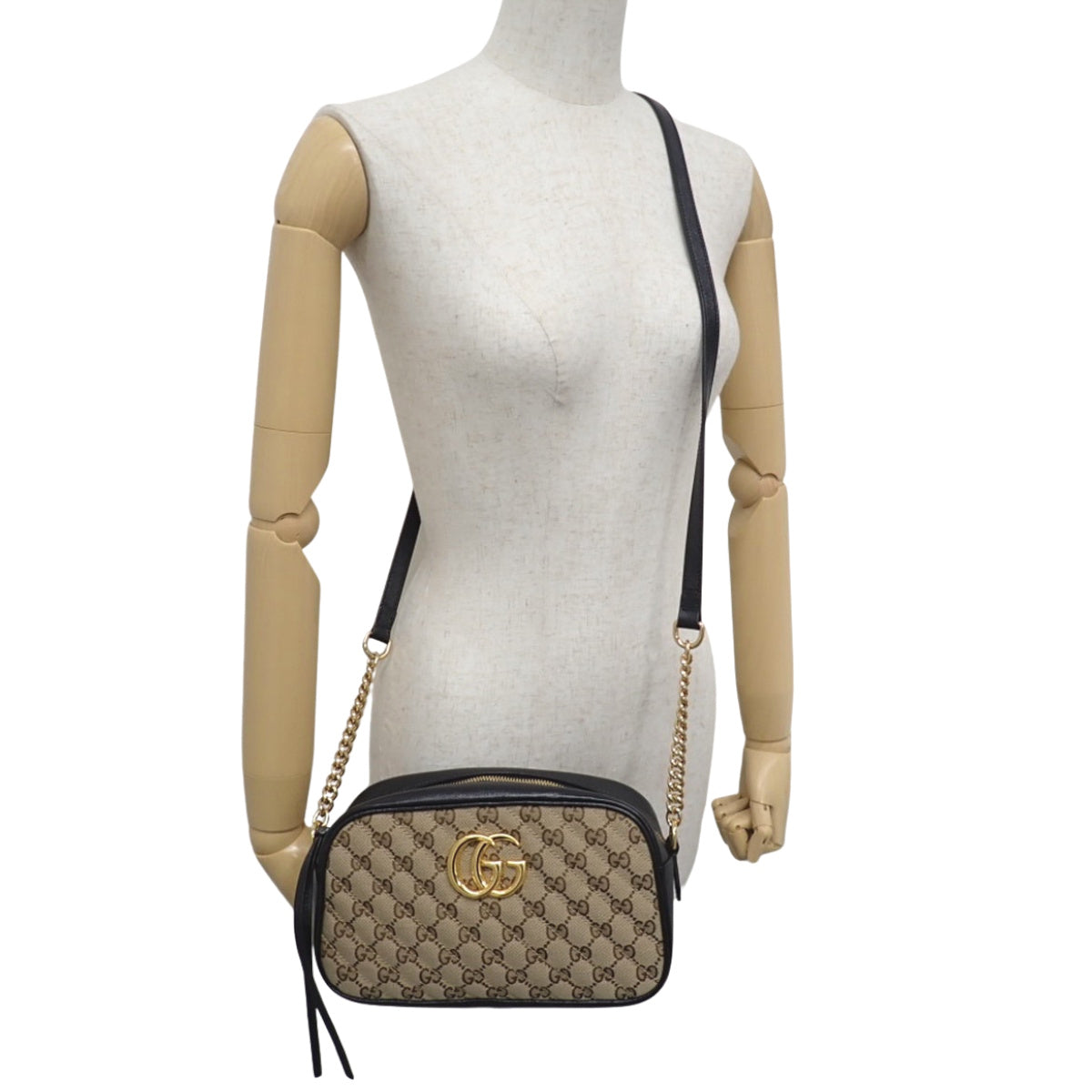GGマーモント スモール カメラバッグ GGキャンバス レザー ベージュ ブラック 447632