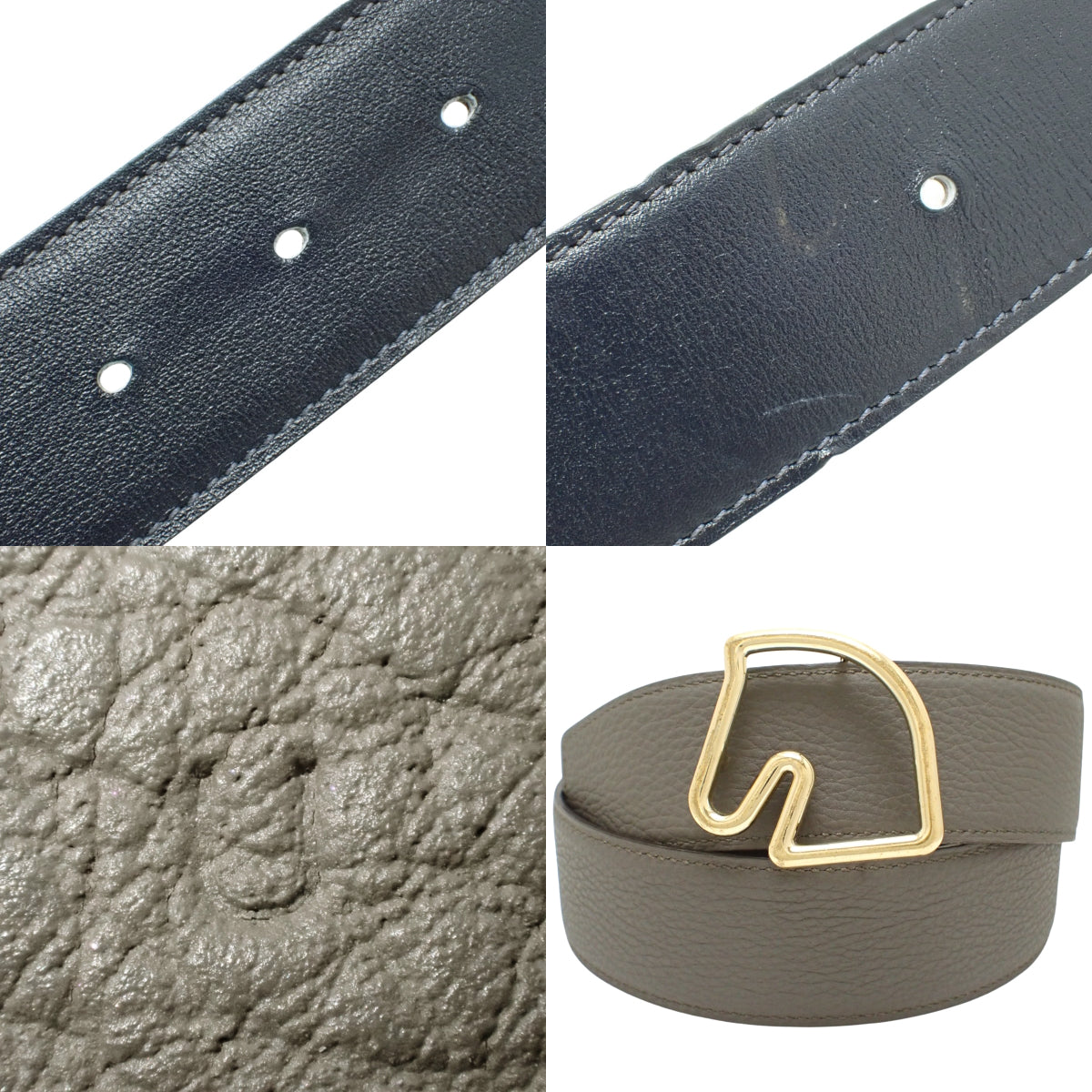 Tête de Cheval 双面皮革腰带，盒装小牛皮 Togo 蓝色 Marine/Etain，带 U 印章