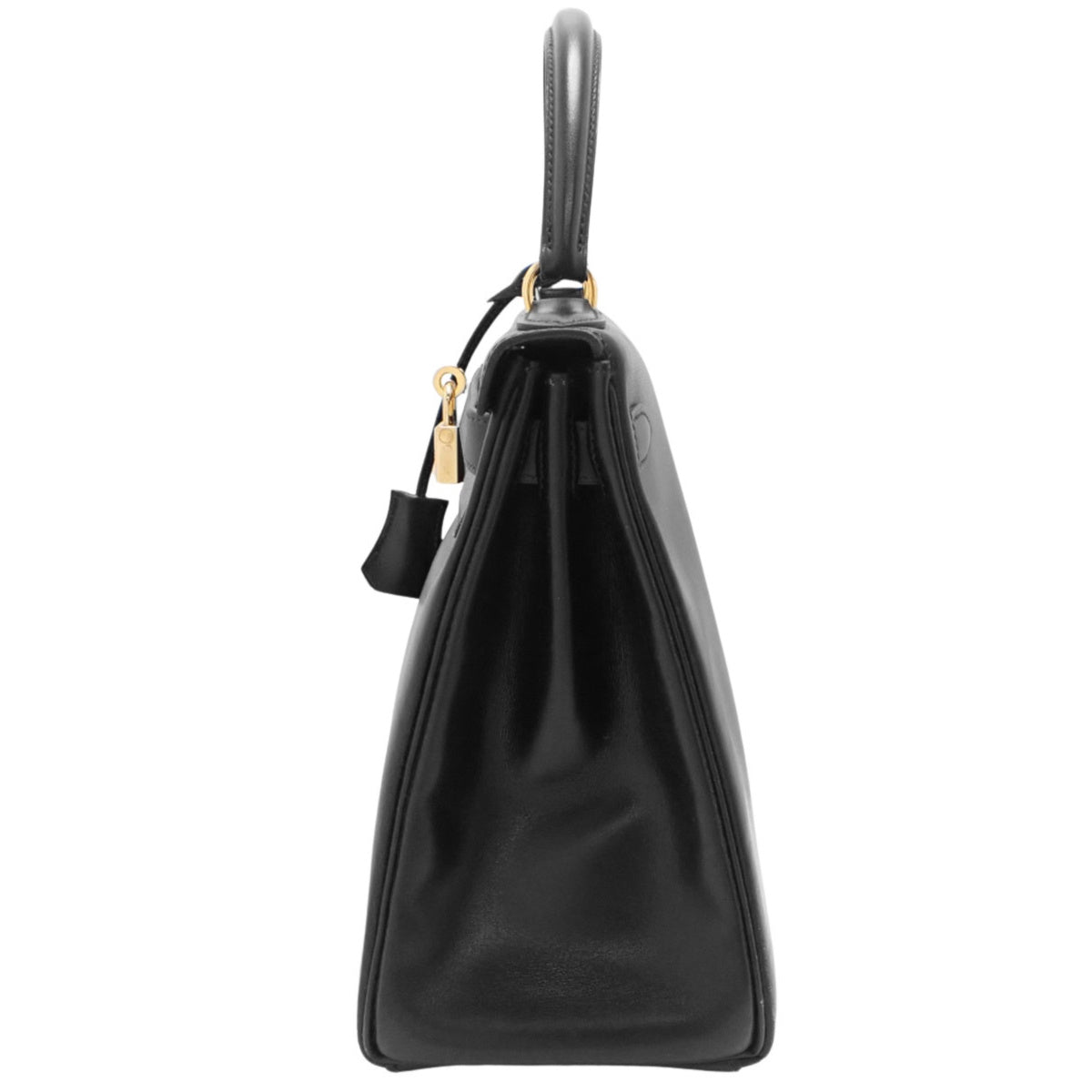 Kelly 28（内缝线），黑色小牛皮材质，金色五金配件，带C字印记