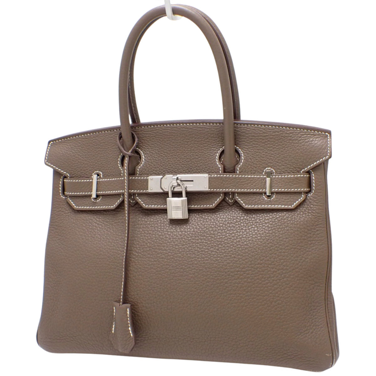 Birkin 30，Taurillon Clemence Etoupe/Etoupe 皮革，银色五金配件，带 R 标志