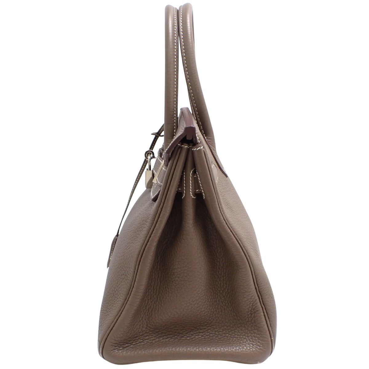 Birkin 30，Taurillon Clemence Etoupe/Etoupe 皮革，银色五金配件，带 R 标志