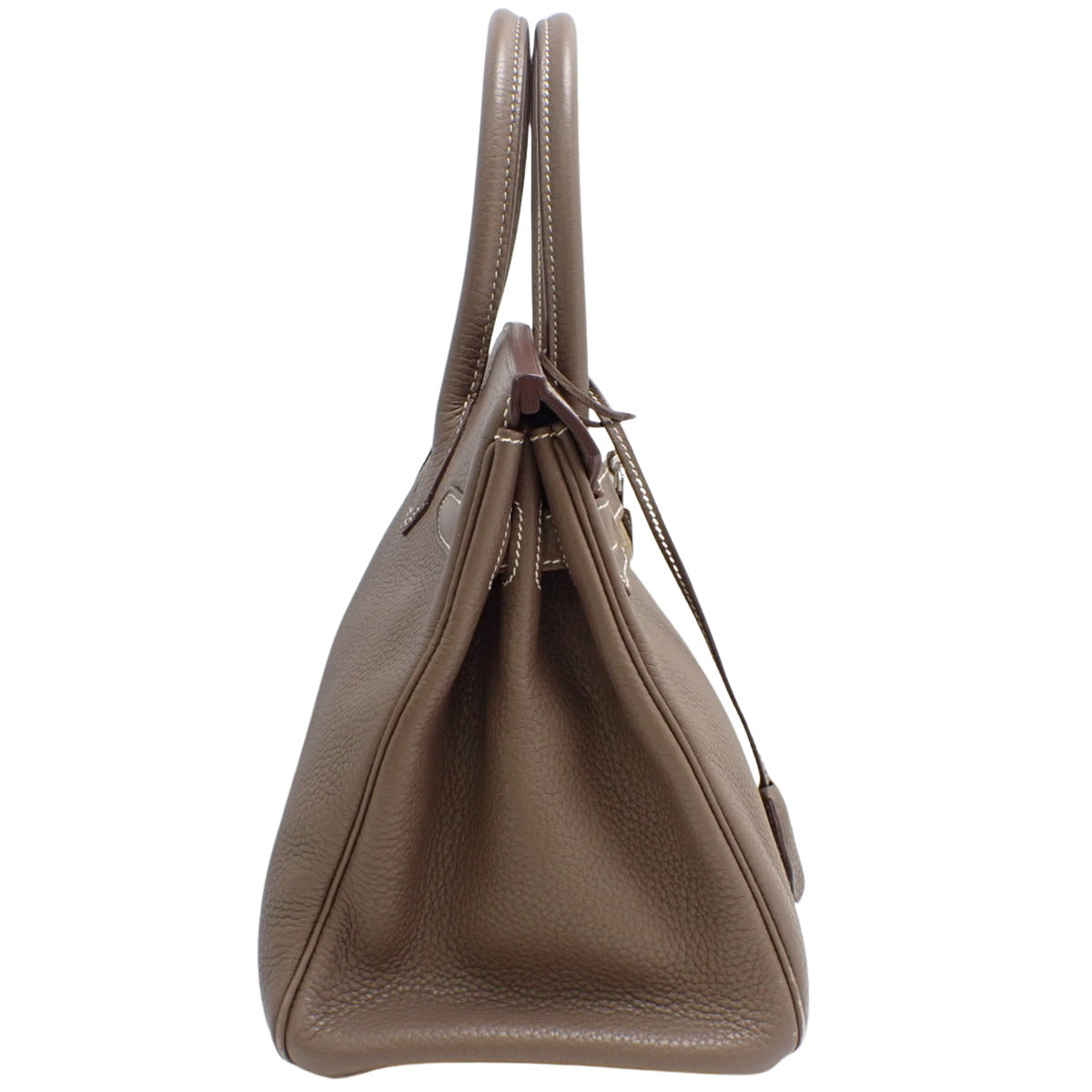 Birkin 30，Taurillon Clemence Etoupe/Etoupe 皮革，银色五金配件，带 R 标志