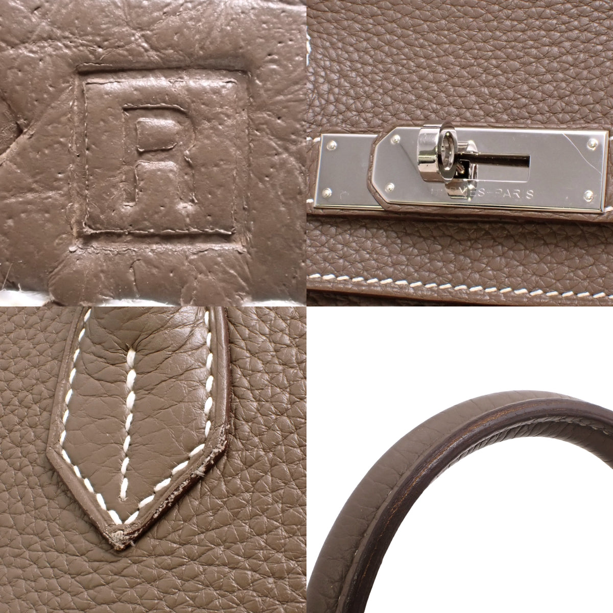 Birkin 30，Taurillon Clemence Etoupe/Etoupe 皮革，银色五金配件，带 R 标志