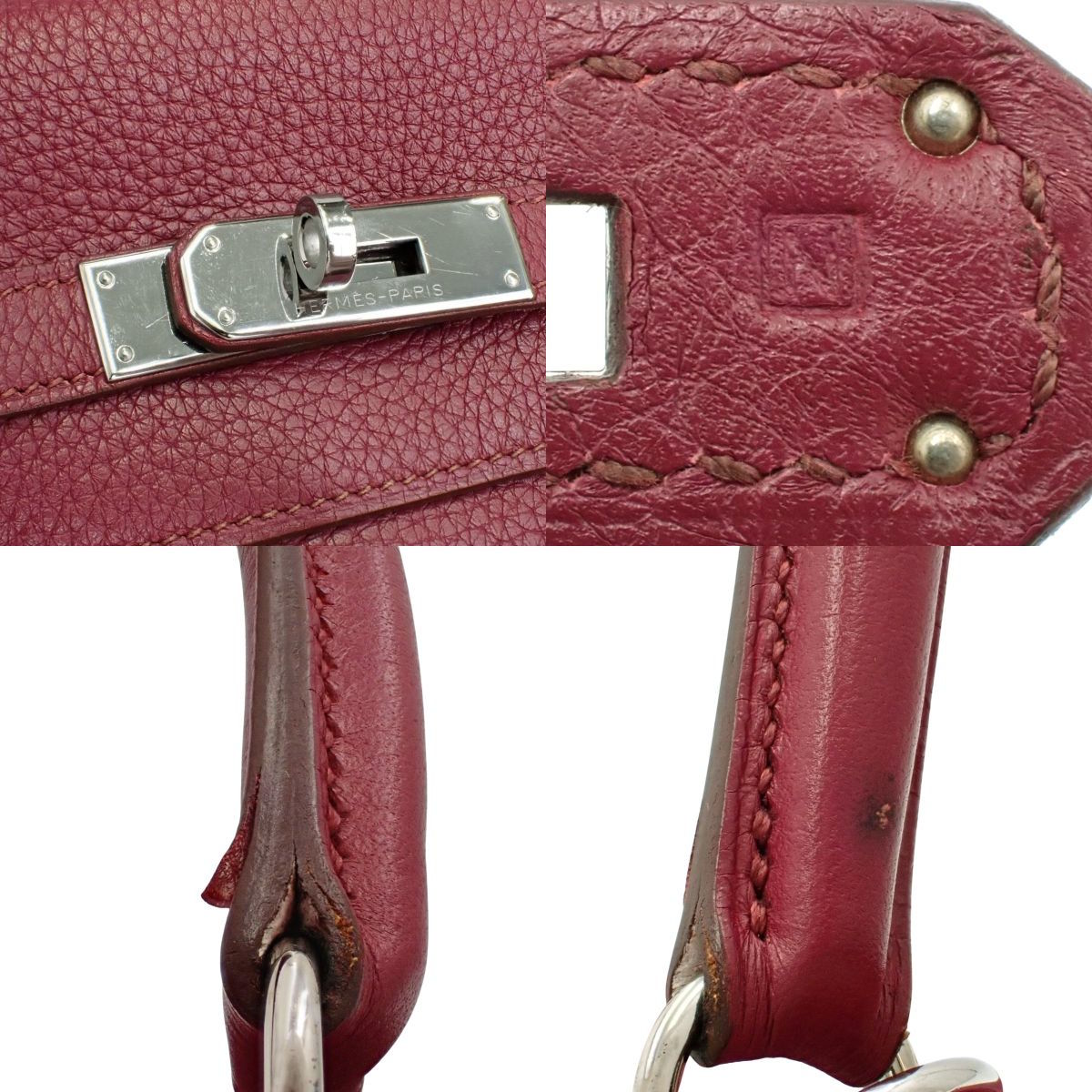 Kelly 35 (inside stitching) Taurillon Clemence leather, palladium hardware, ruby, N stamp