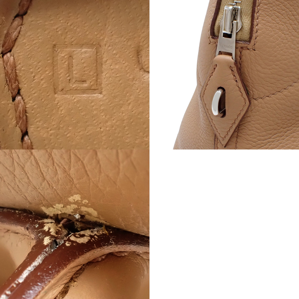 Bolide 35，采用 Taurillon Clemence 皮革，搭配钯金配件、Tabac 驼色皮革和银色配件。□L 印记。