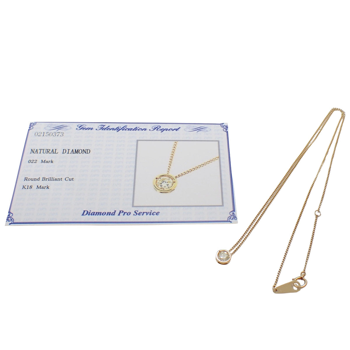 1PD Diamond Necklace D0.22 Yellow Gold K18YG 1.8g