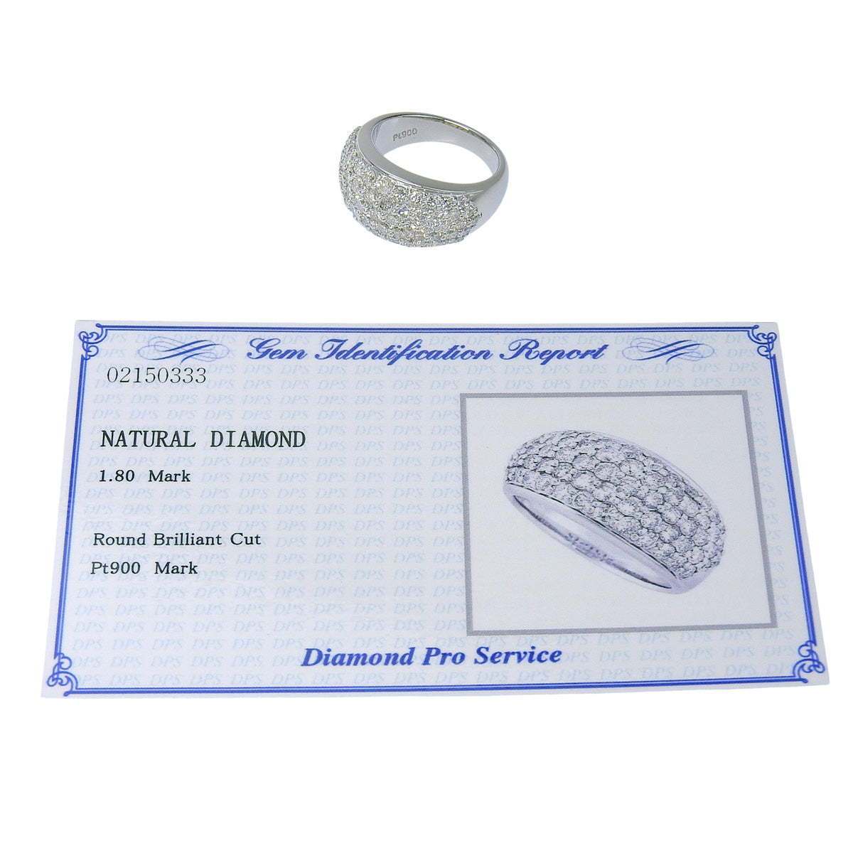 Pave diamond ring D1.80 Platinum Pt900 14.0g