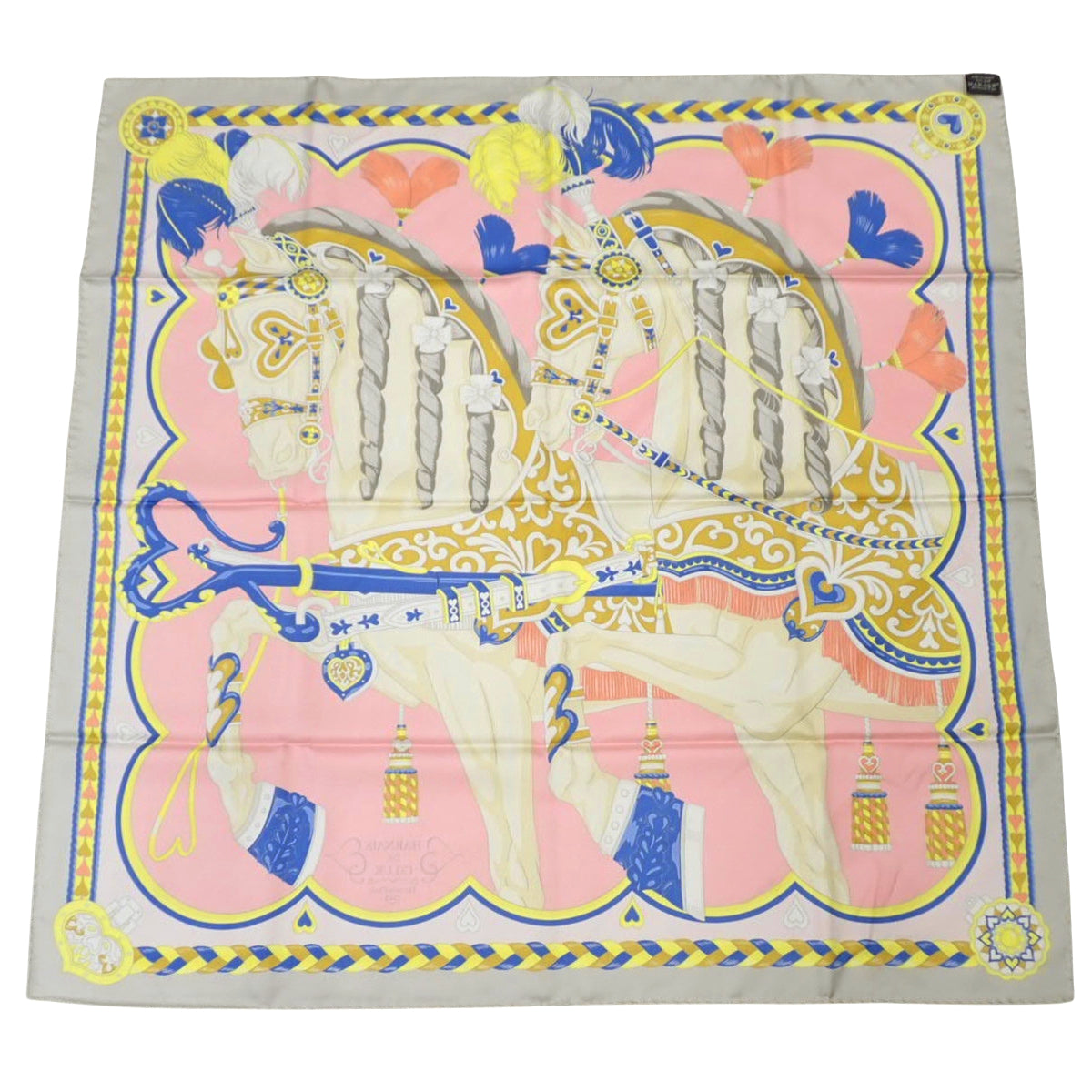 HARNAIS DE COEUR Silk Carré 90cm, Green Perle/Rose Bonbon/Blue