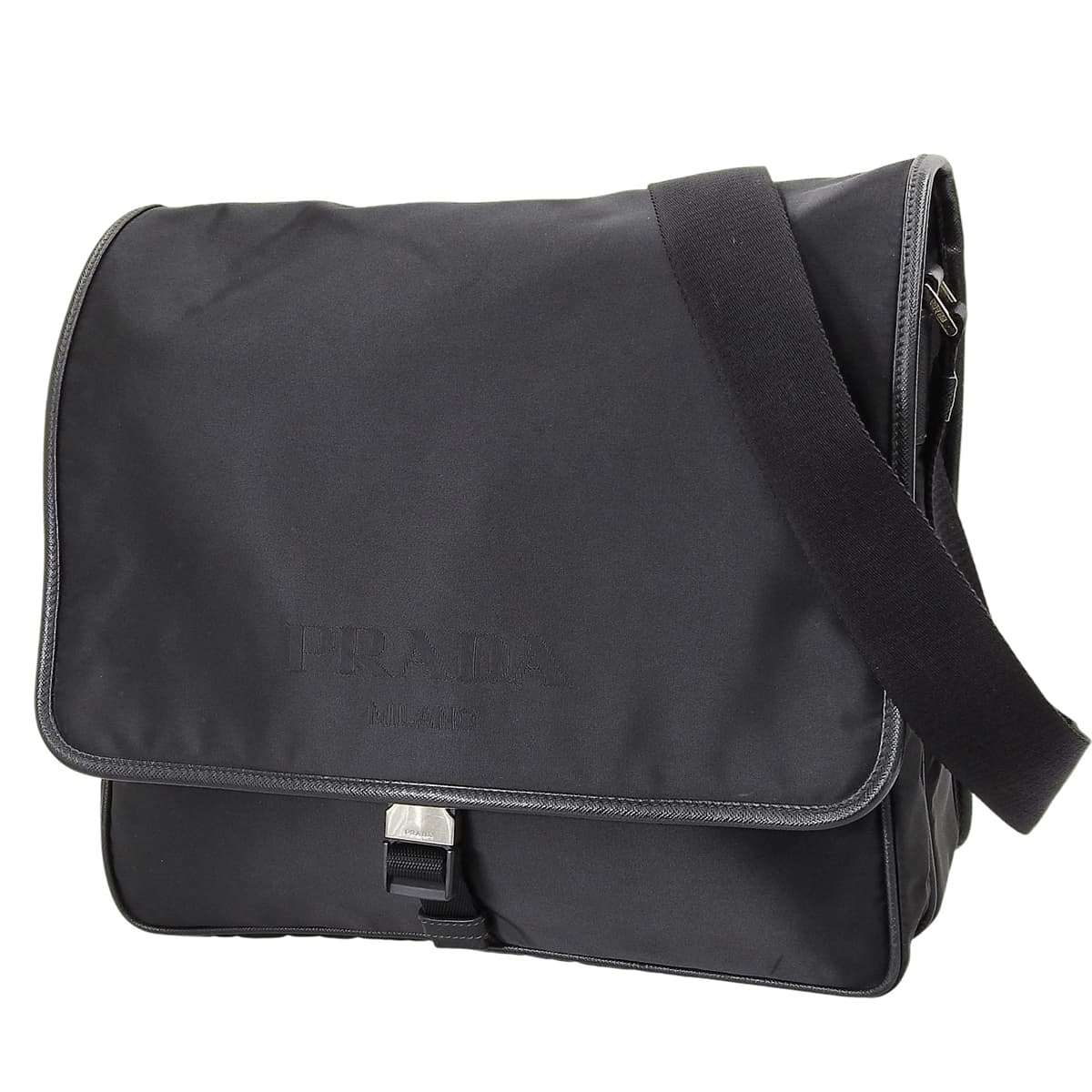 Logo Messenger Bag in Black Nylon and Saffiano Leather 2VD166