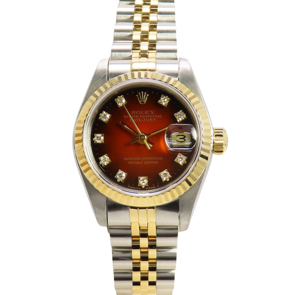 デイトジャスト 69173G YG/SS X番 レッドグラデーション 10PD ダイヤインデックス 自動巻き レディース