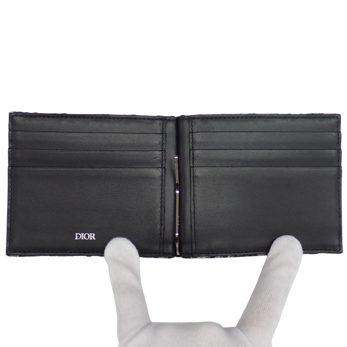 Dior Oblique Jacquard Calfskin Wallet with Money Clip, Black, Blue, and Beige, 2ESBH069YSE_H05E, Bifold Wallet, Accessory