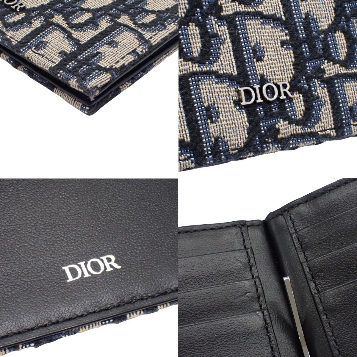 Dior Oblique Jacquard Calfskin Wallet with Money Clip, Black, Blue, and Beige, 2ESBH069YSE_H05E, Bifold Wallet, Accessory