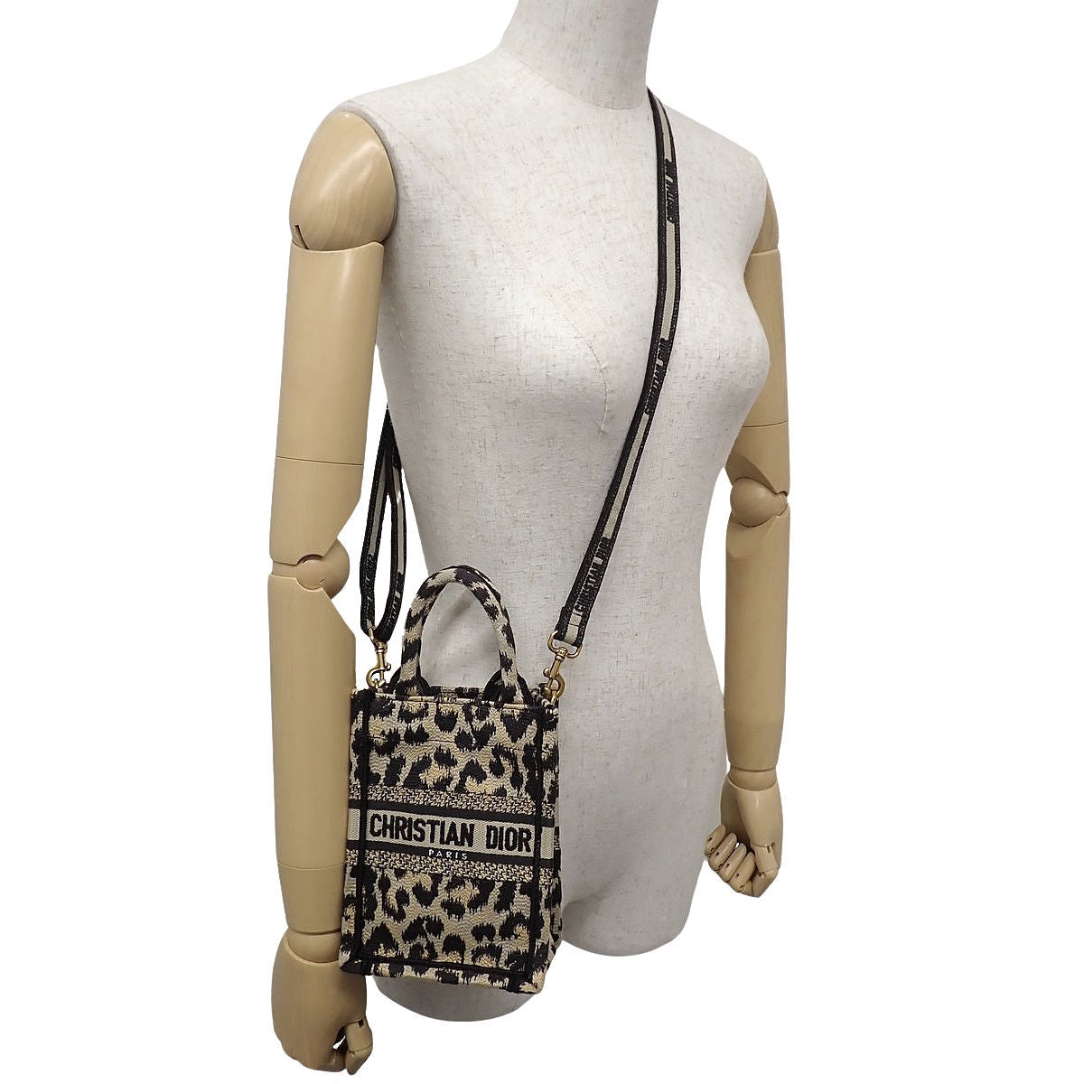 ブックトート ミニ キャンバス ベージュ ブラック S5555CRHM レオパード