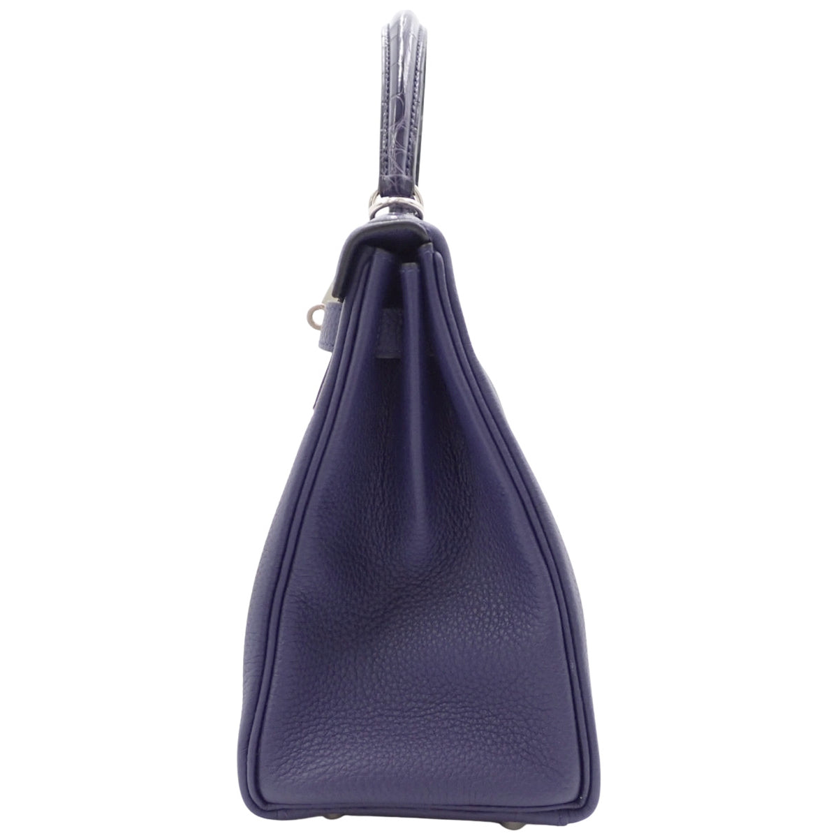 Kelly Touch 28（内缝）Togo鳄鱼皮和短吻鳄皮，蓝色踝带，银色五金配件，D字印记