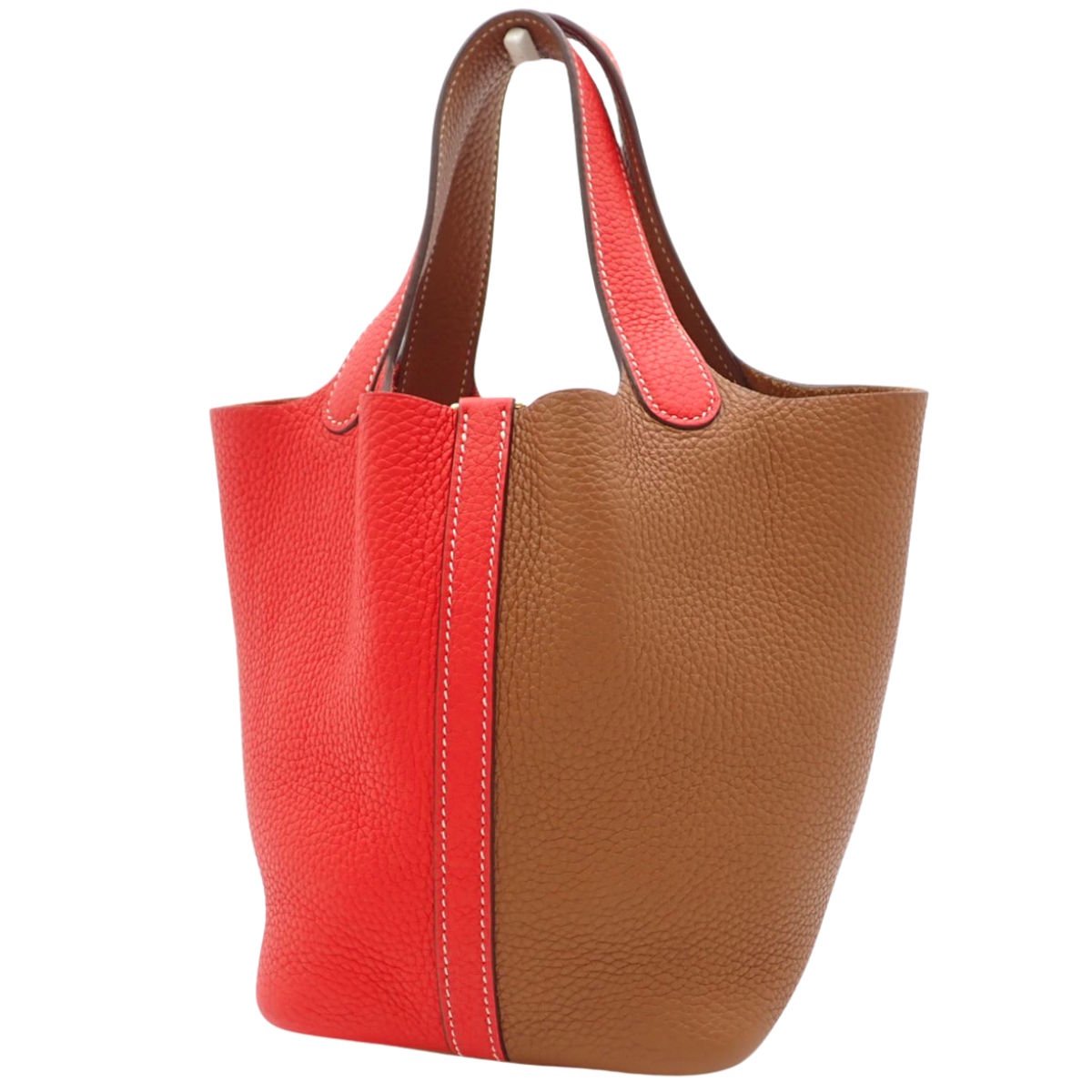 Picotin Lock PM，CAZAC Taurillon Clemence Rouge Coupe，金色，金色五金配件，D 印章