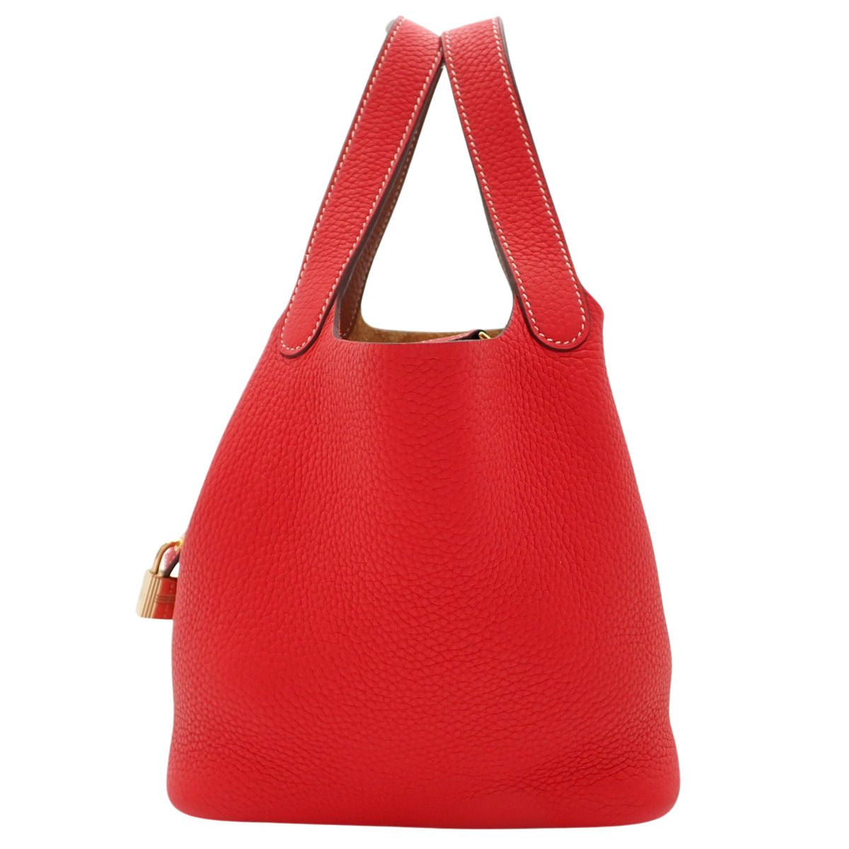 Picotin Lock PM，CAZAC Taurillon Clemence Rouge Coupe，金色，金色五金配件，D 印章