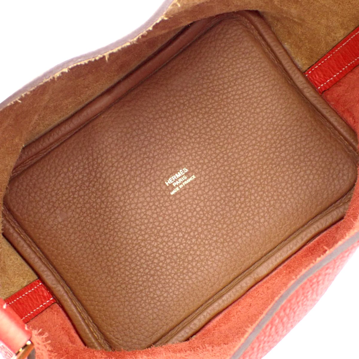 Picotin Lock PM，CAZAC Taurillon Clemence Rouge Coupe，金色，金色五金配件，D 印章