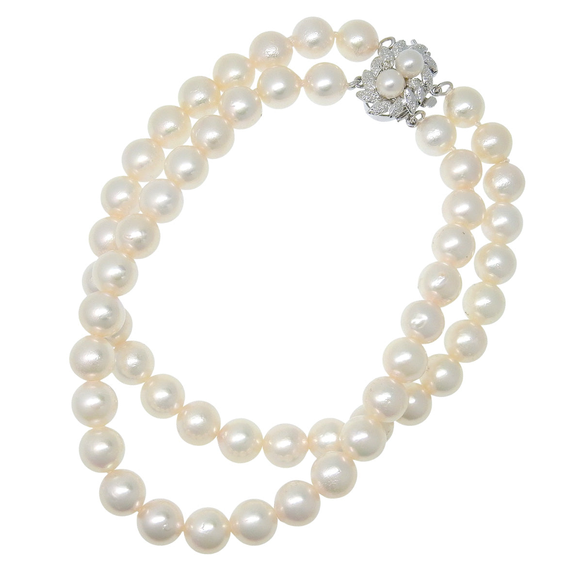 Double pearl bracelet in white gold (14K white gold)