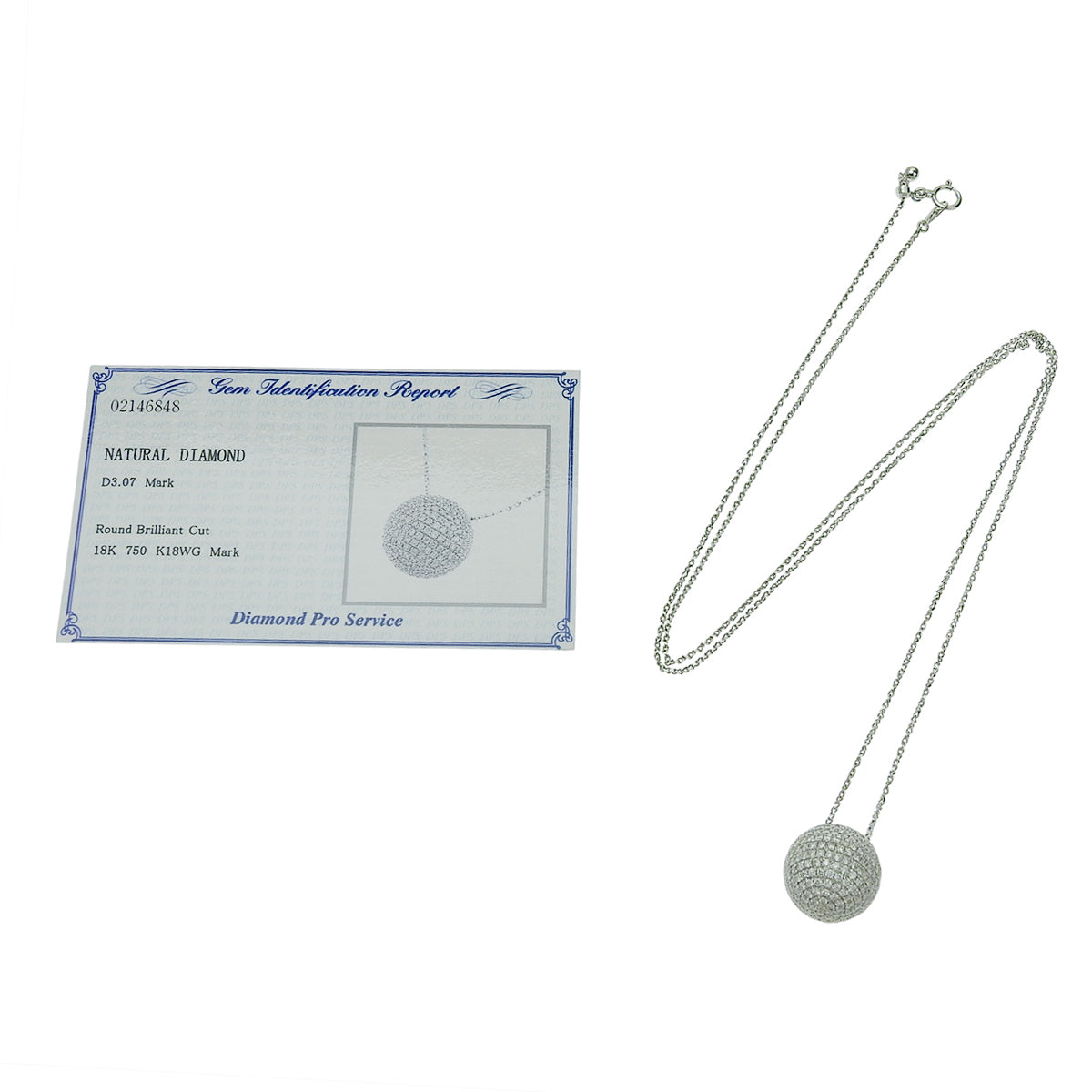 球体 パヴェダイヤモンド ネックレス ホワイトゴールド K18WG ジュエリー パヴェボール