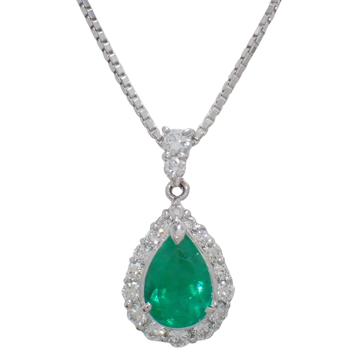ティアドロップ エメラルド ダイヤモンド ネックレス E1.08/D0.45 Pt900 Pt850 6.7g