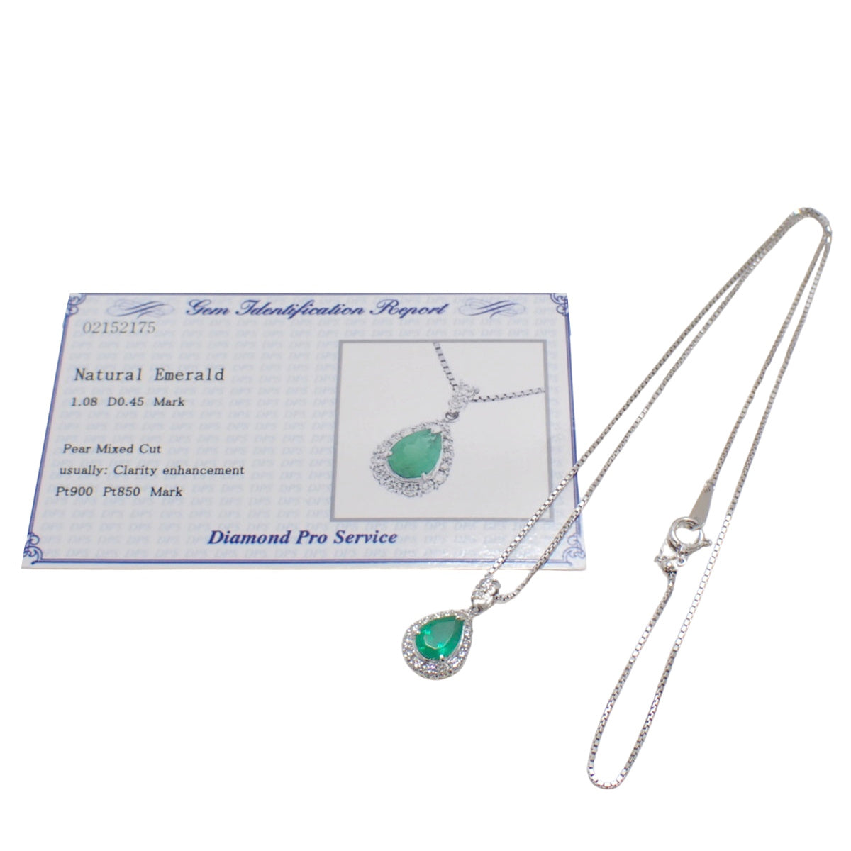 ティアドロップ エメラルド ダイヤモンド ネックレス E1.08/D0.45 Pt900 Pt850 6.7g