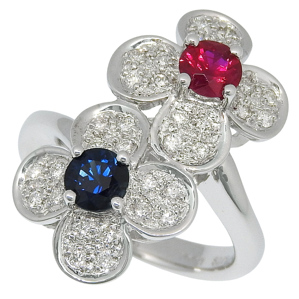 ダイヤモンド フラワーリング D0.31/R0.45/S0.47 ホワイトゴールド K18WG 12(52)号 7.9g