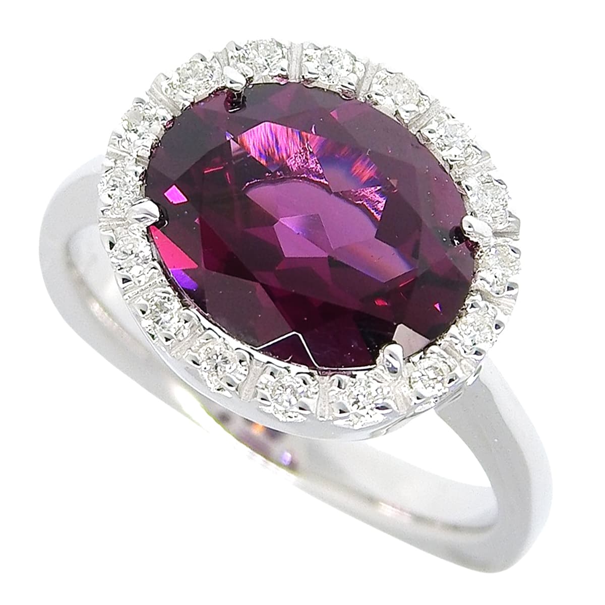 Garnet and Diamond Ring, G3.00/D0.16, White Gold, K18WG, 7.4g