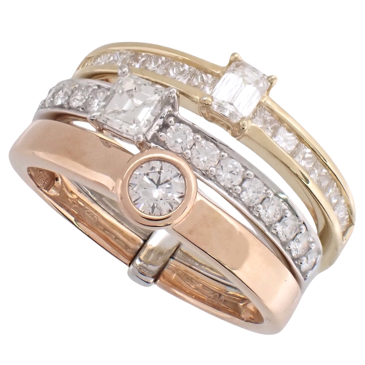 ダイヤモンド 3連リング D1.00 K18YG PG WG 13(53)号 7.4g