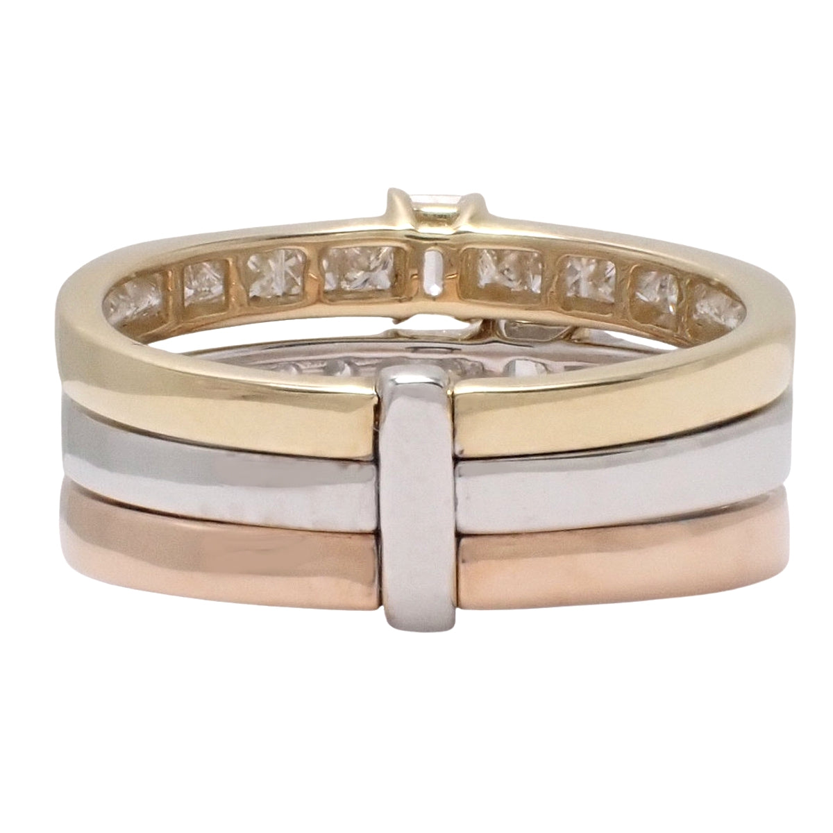 Diamond Triple Ring D1.00 K18YG PG WG Size 13 (US 6.5) 7.4g