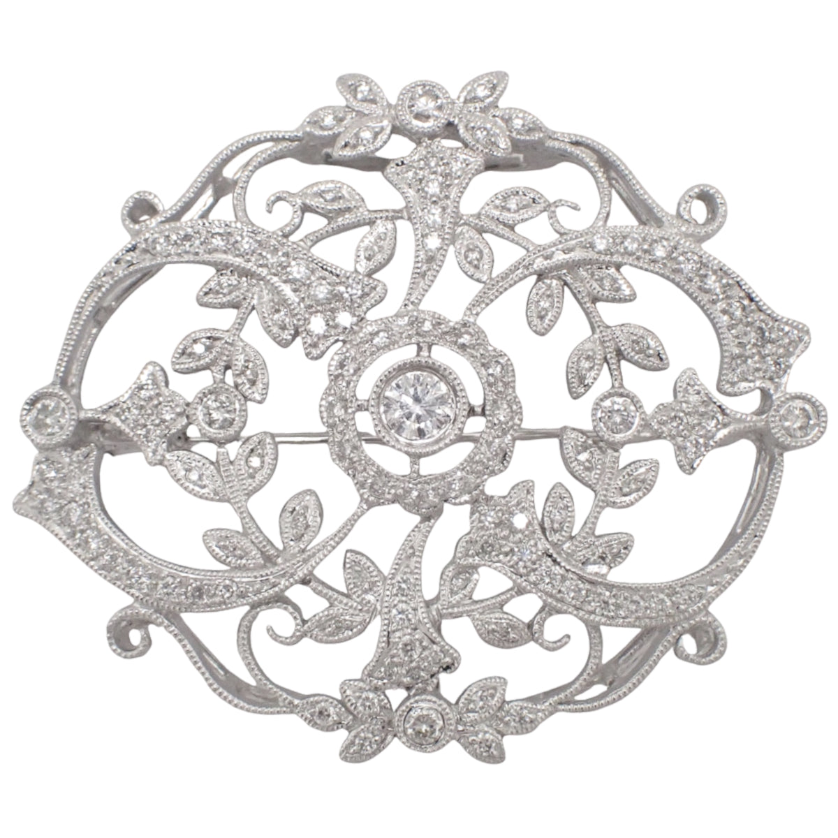 ダイヤモンド ブローチ D1.02,0.17 ホワイトゴールド K18WG 15.4g