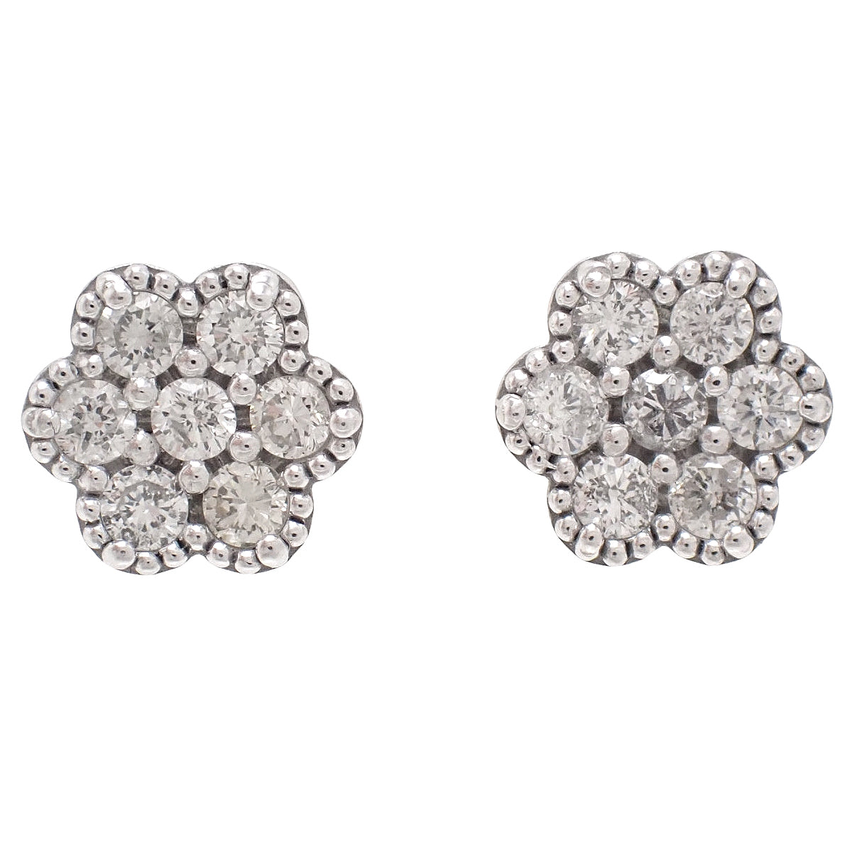Diamond Flower Stud Earrings D0.20, 0.20 White Gold K18WG 1.4g