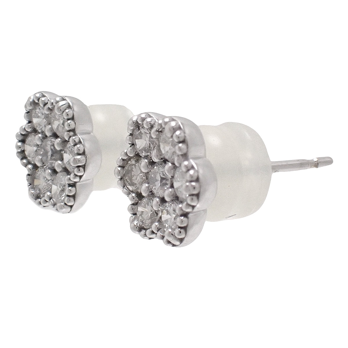 ダイヤモンド フラワーピアス D0.20,0.20 ホワイトゴールド K18WG 1.4g