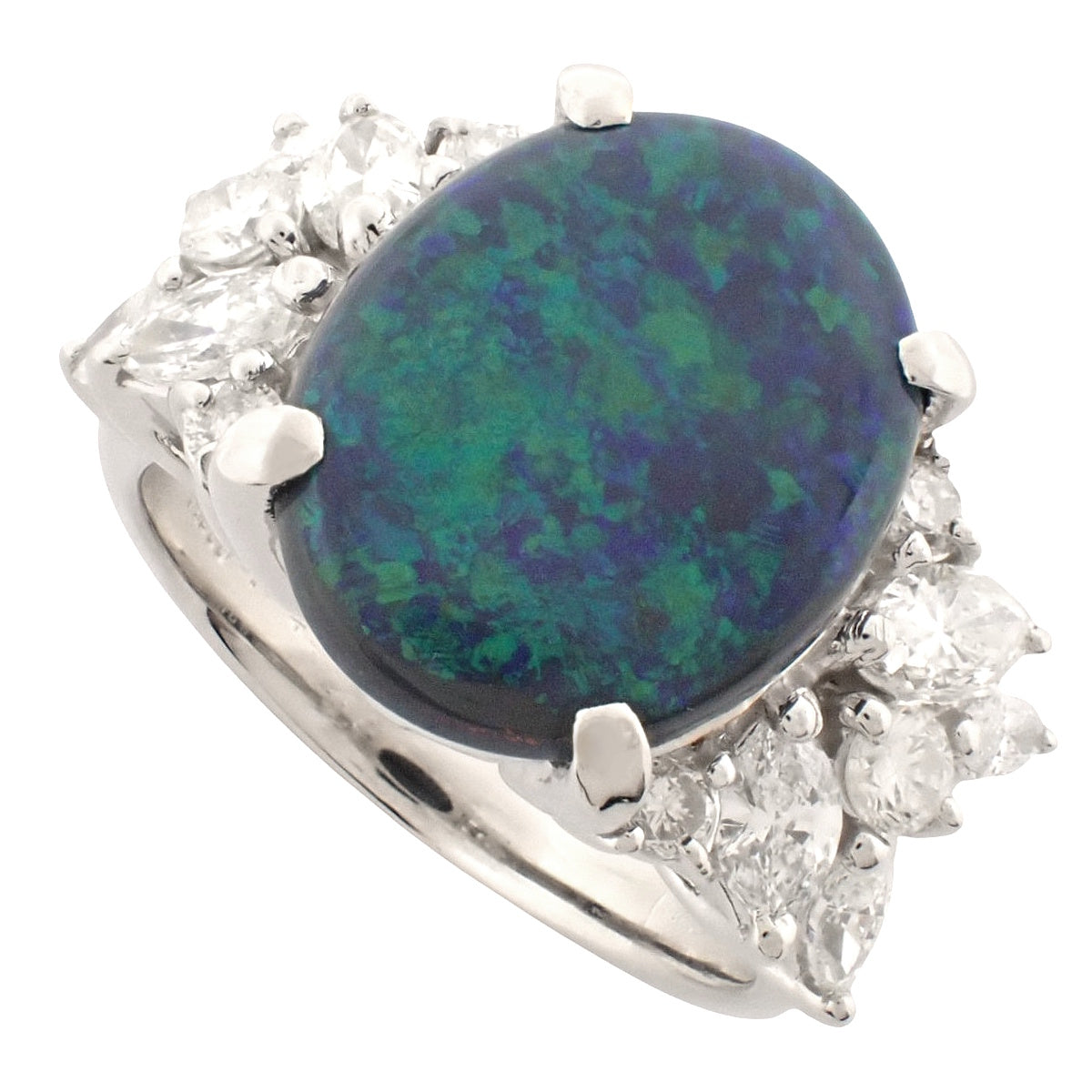 Black Opal and Diamond Ring BOP3.94/D0.84 Platinum Pt900 10.5g