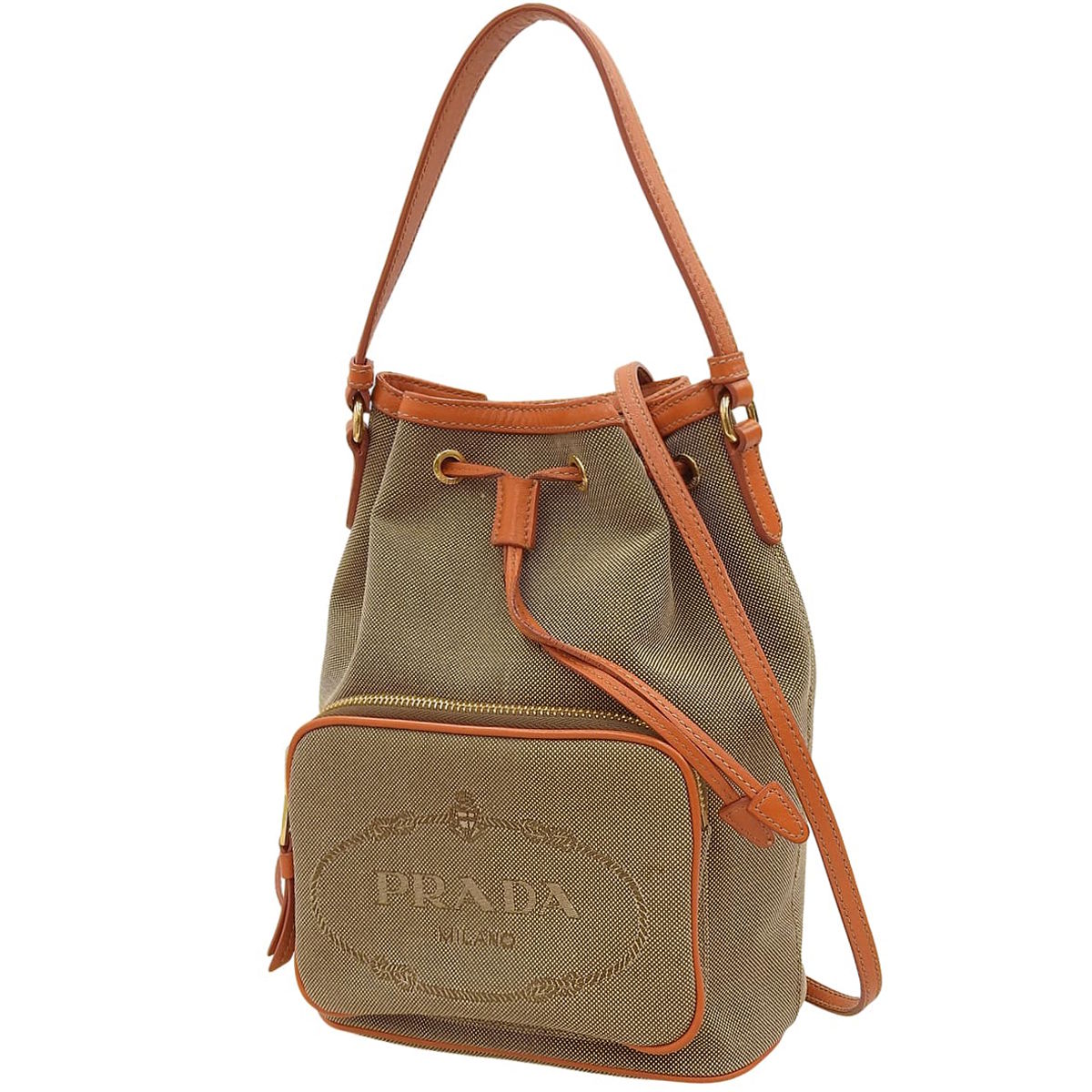 Duet Bucket Bag Canvas Leather Beige Orange 1BH038