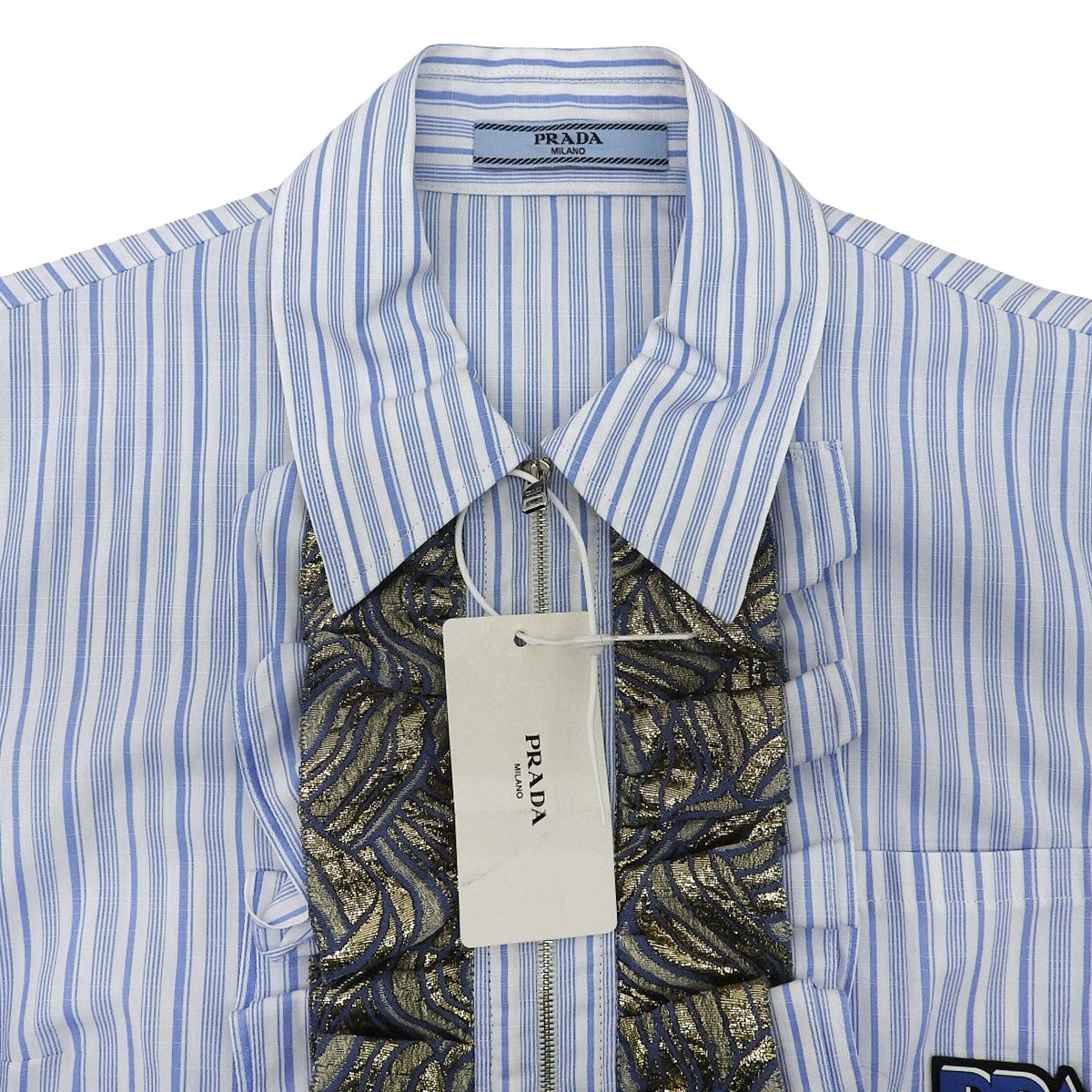 2018款荷叶边条纹拉链衬衫，38码