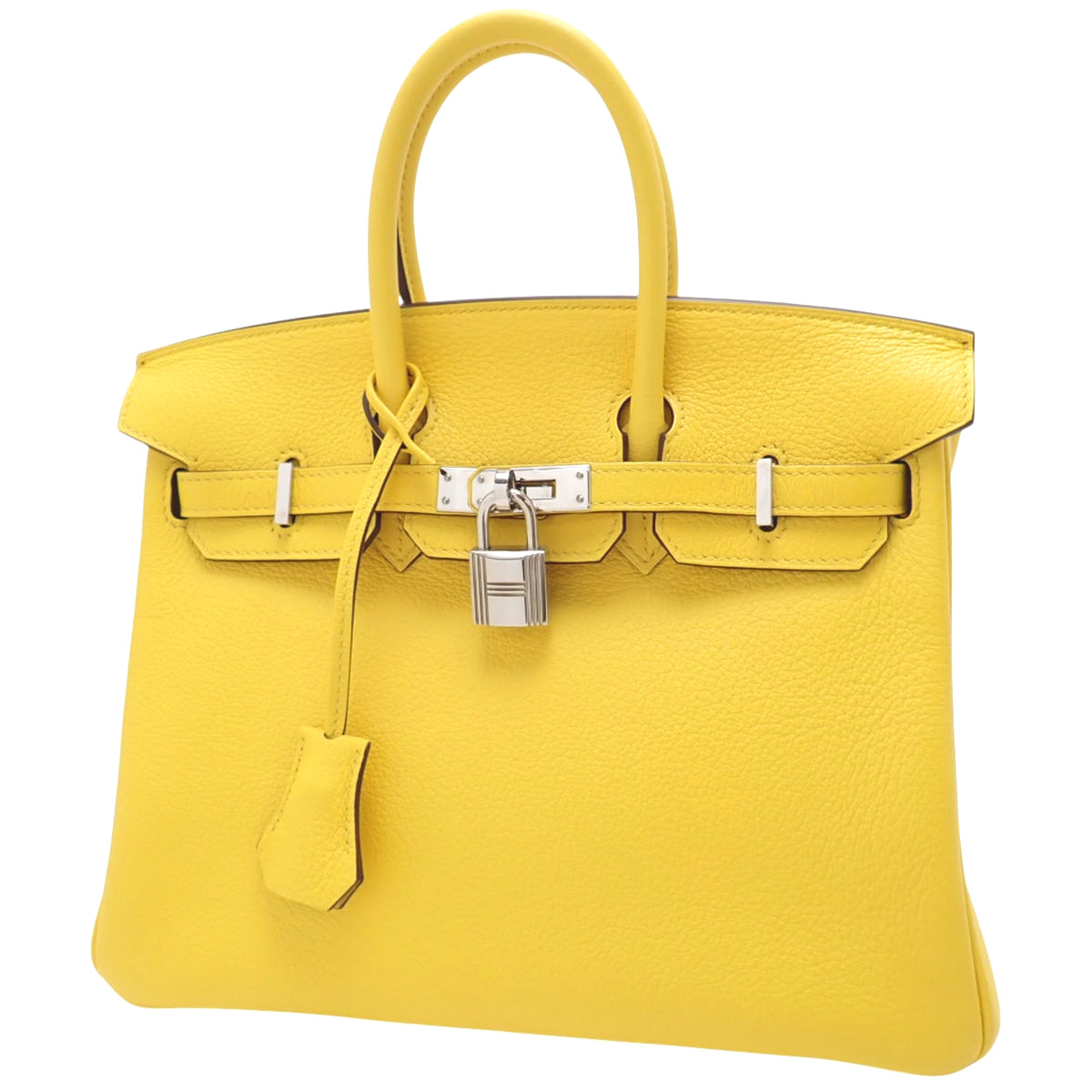 Birkin 25，采用 Taurillon Clemence Jaune-Naples 皮革，配银色五金件和 D 字印记。
