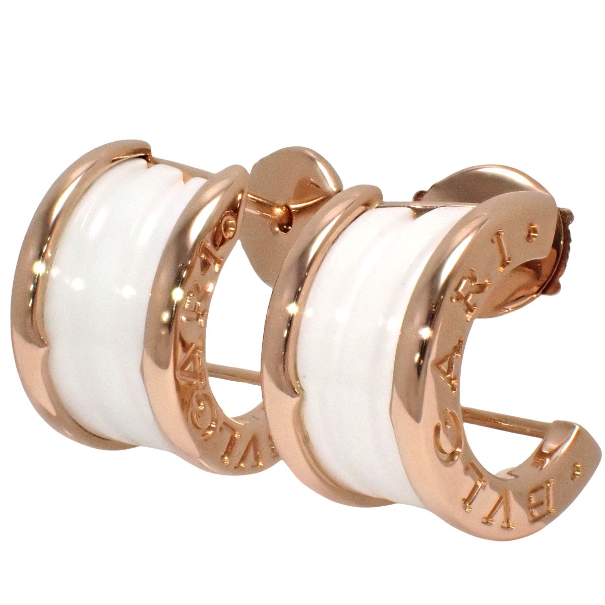 ビー・ゼロワン イヤリング ピンクゴールド K18PG ホワイトセラミック