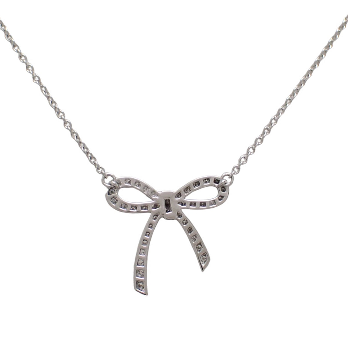 铂金（Pt950）镶钻蝴蝶结丝带图案吊坠