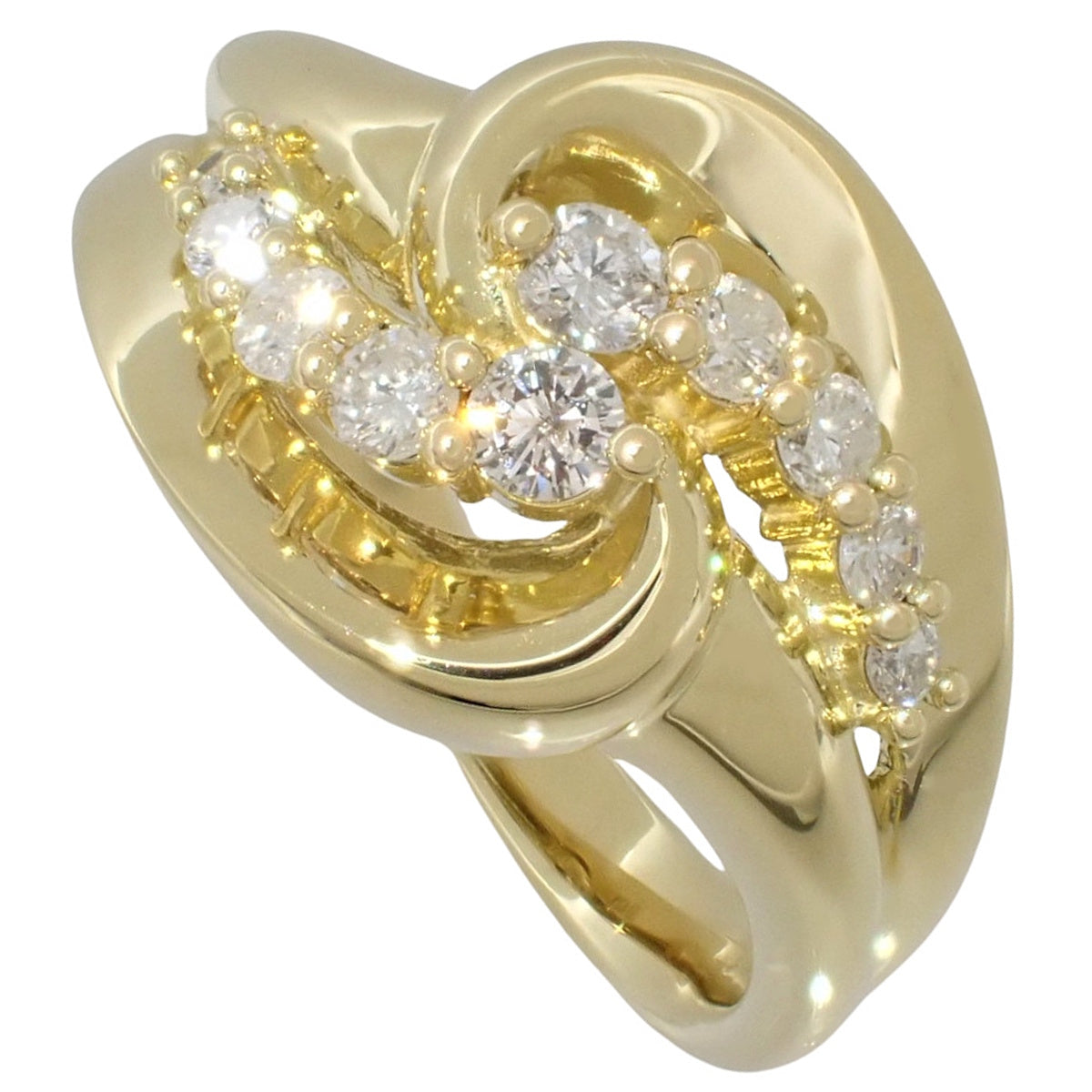Braided Arm Diamond Ring, D0.31, Yellow Gold K18YG, Size 9.5 (19.5), 5.0g