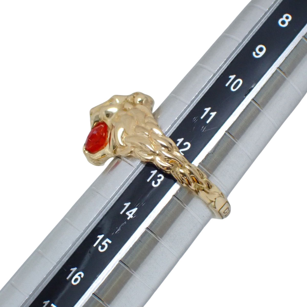 Lion Head Ring in 18K Yellow Gold with Fire Opal and Diamonds