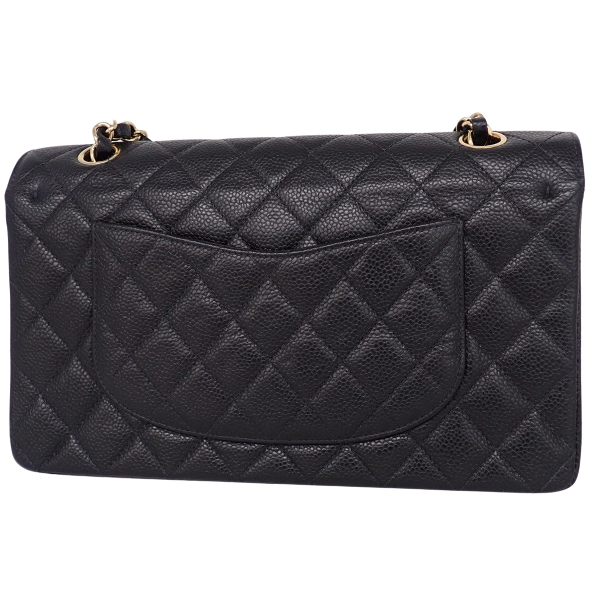 マトラッセ ココマーク Wフラップ25 チェーンショルダーバッグ キャビアスキン ブラック A01112