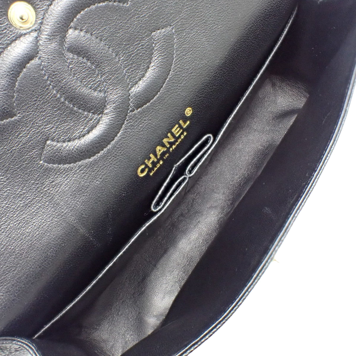 マトラッセ ココマーク Wフラップ25 チェーンショルダーバッグ キャビアスキン ブラック A01112