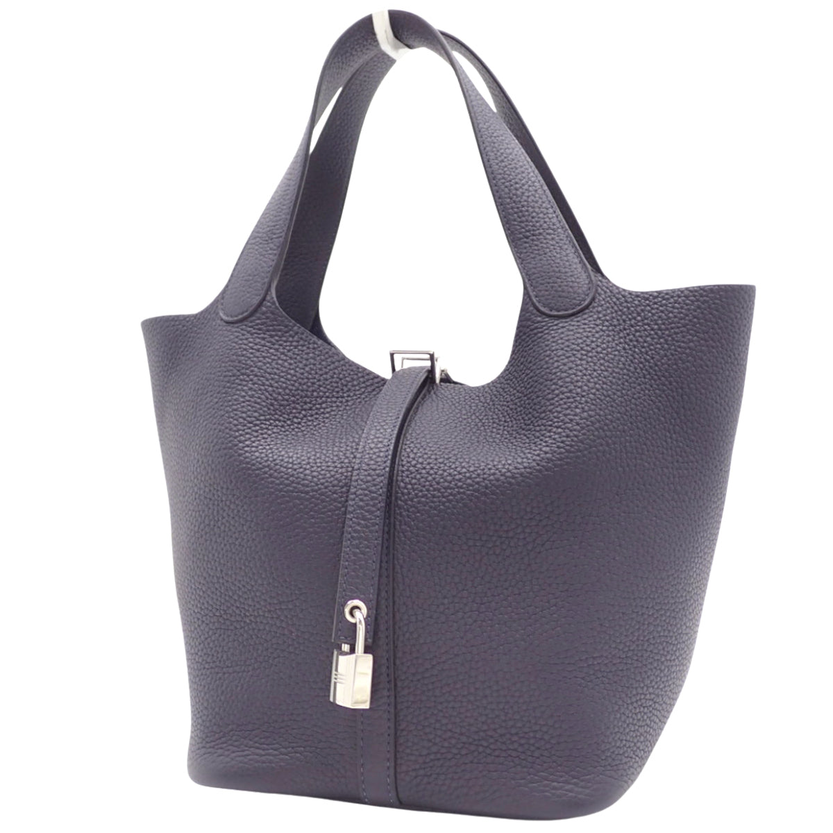 Picotin 锁 MM Taurillon Bleu Nuit 银色五金 X 印章