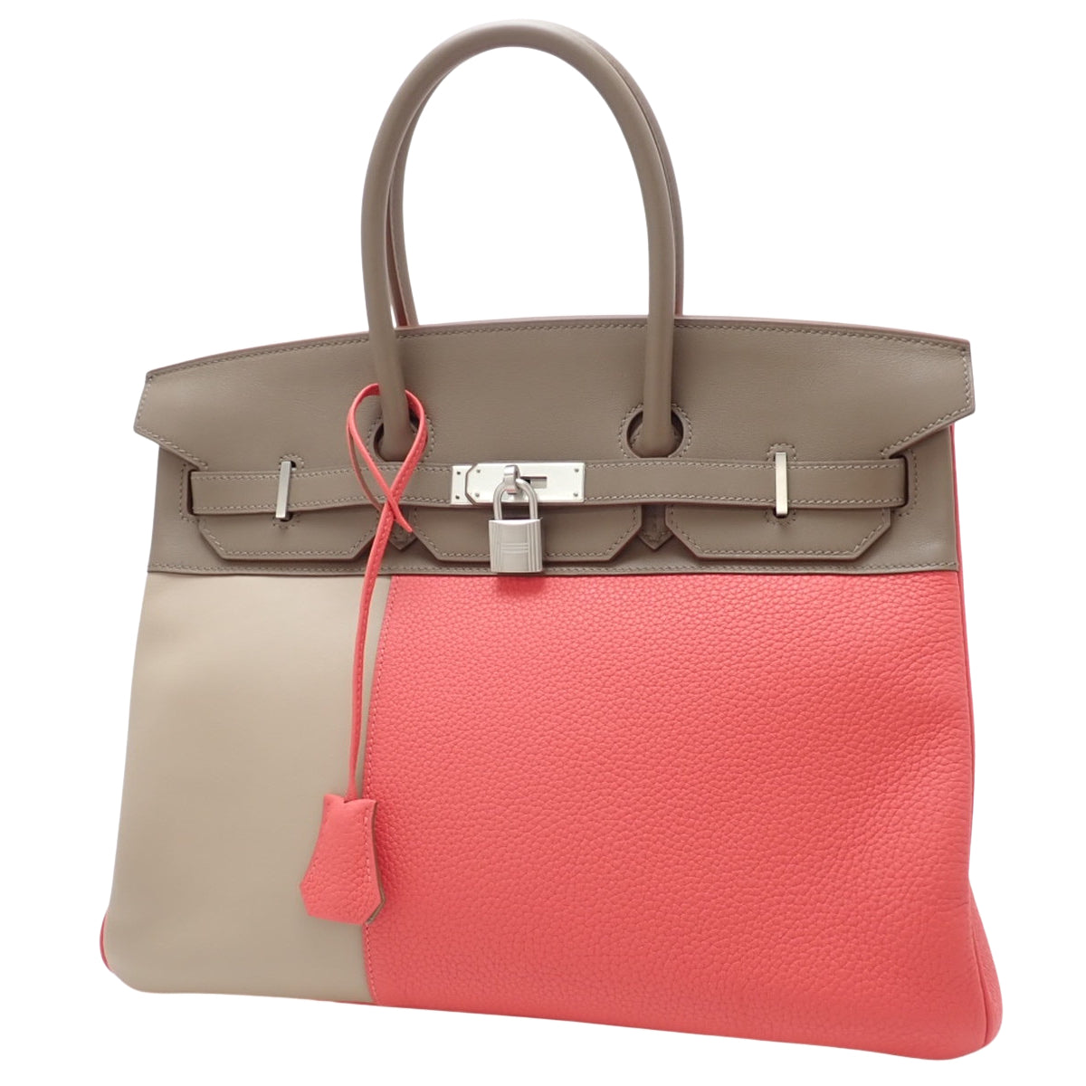 Birkin Kazak 35，Taurillon Swift Rose Jaipur 皮革，Argile Etoupe 皮革，哑光银色五金配件。