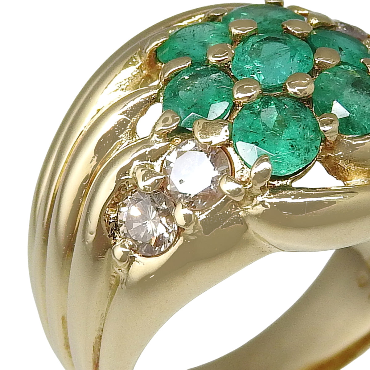 Emerald and diamond ring, E1.12/D0.48, 18K yellow gold, size 10.5 (50.5), 7.4g