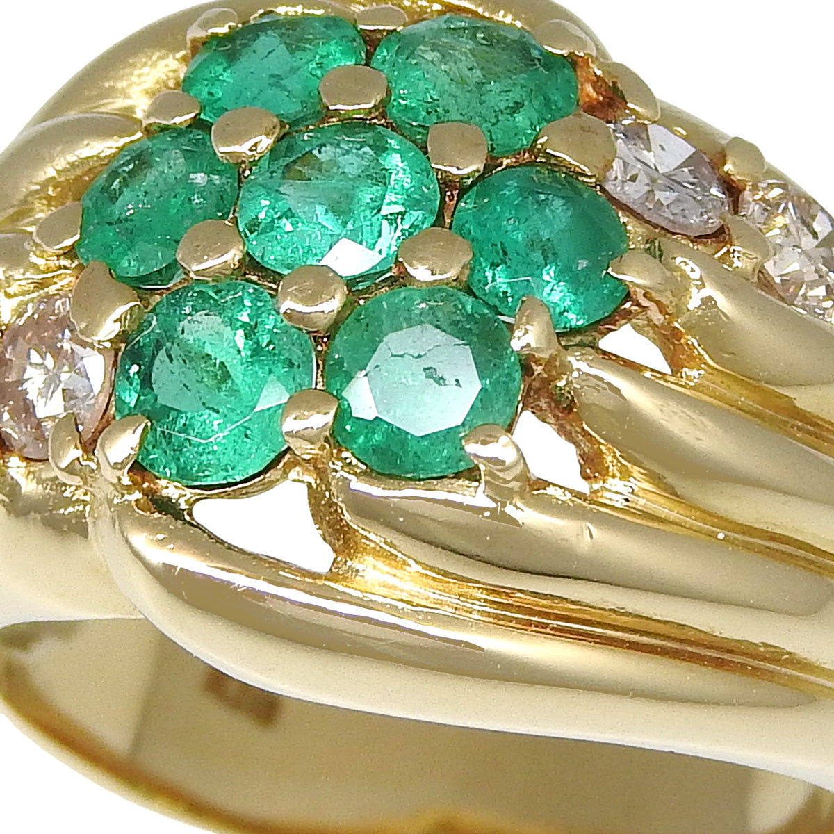 Emerald and diamond ring, E1.12/D0.48, 18K yellow gold, size 10.5 (50.5), 7.4g