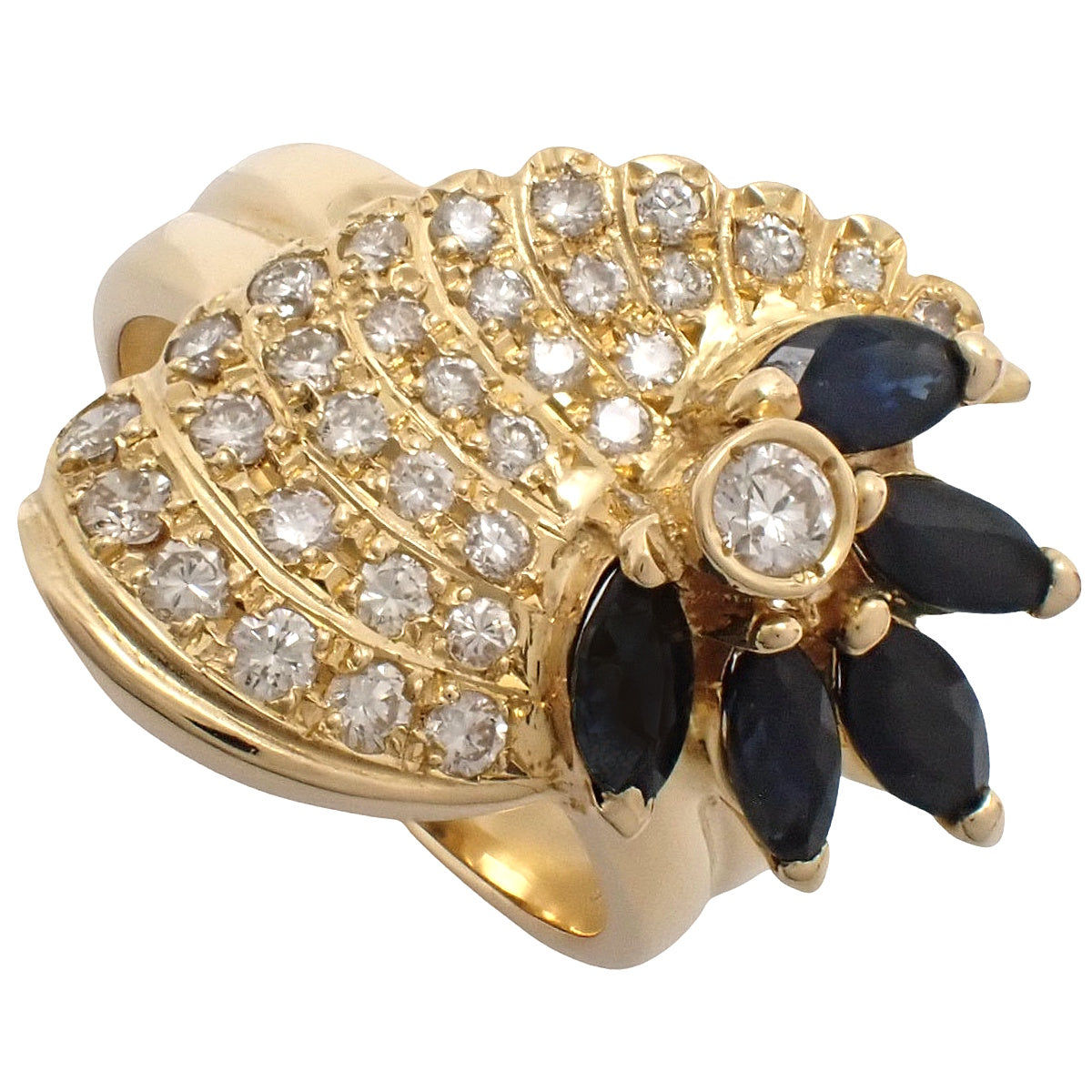 サファイア ダイヤモンド リング S1.54/D0.65/0.09 イエローゴールド K18YG 10.0g