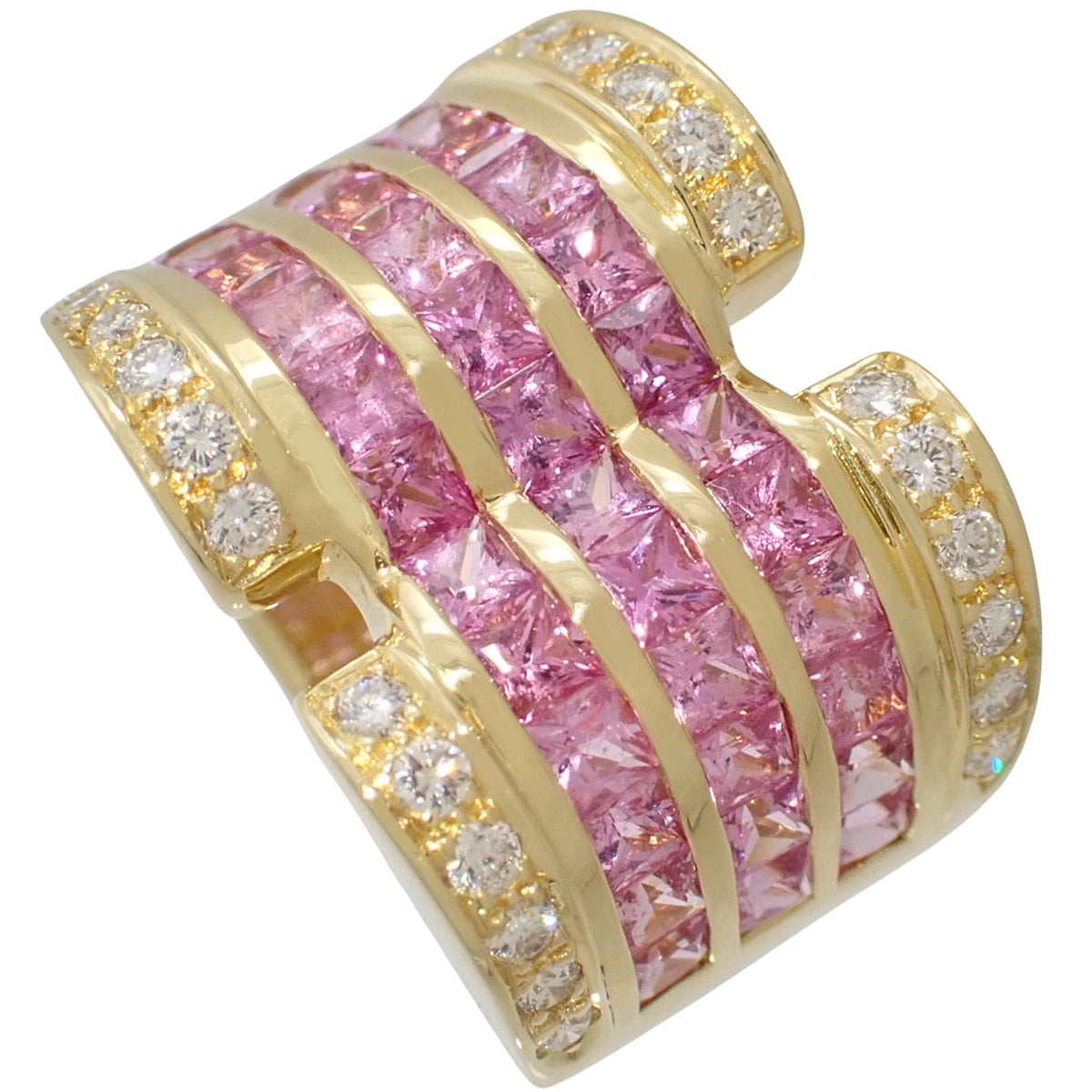 Pink Sapphire Diamond Ring PS2.63/D0.32 K18YG Size 9.5 (EU 49.5) 10.5g