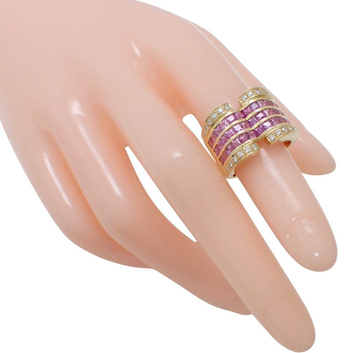 Pink Sapphire Diamond Ring PS2.63/D0.32 K18YG Size 9.5 (EU 49.5) 10.5g