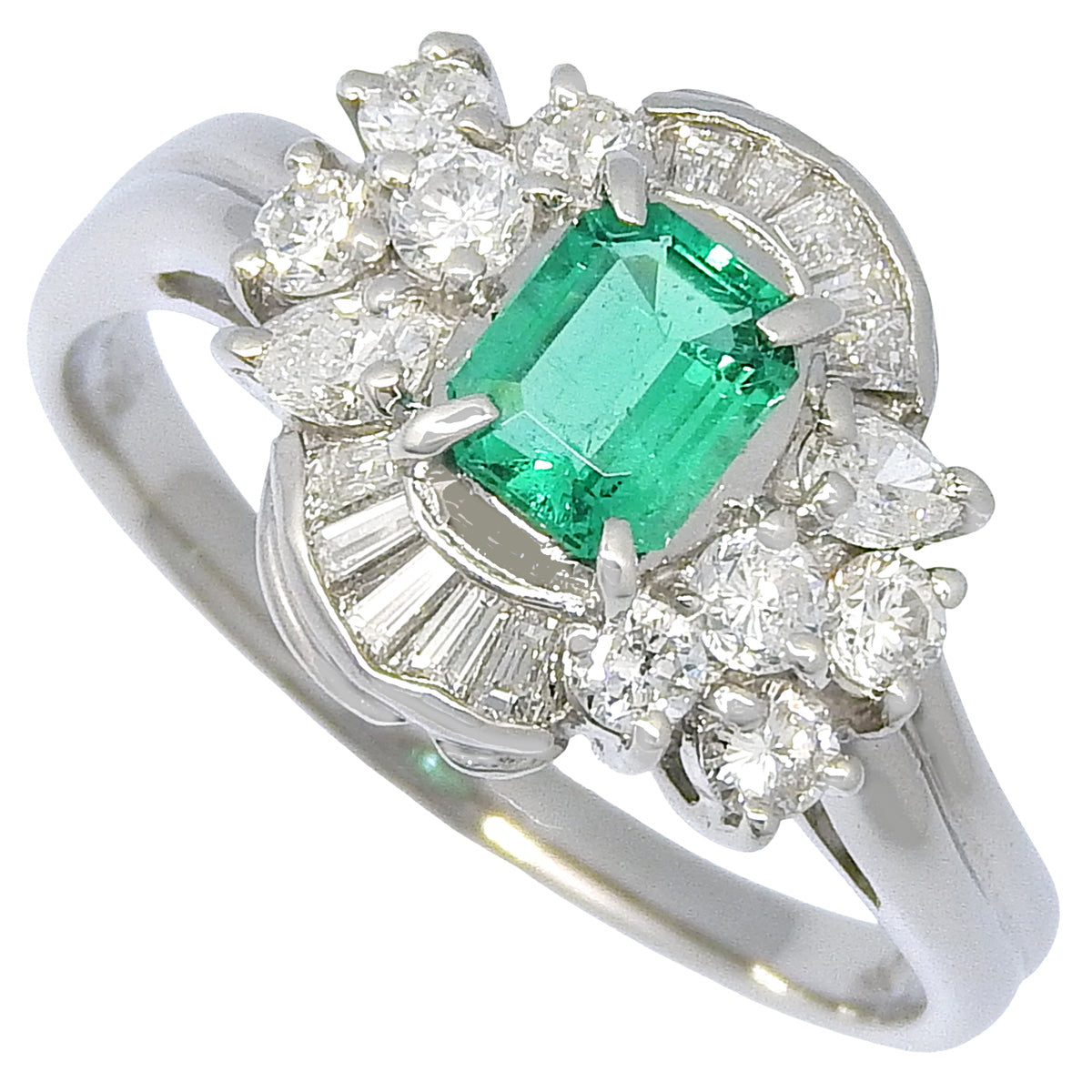 Emerald ring, E0.53/D0.76, platinum Pt850, 6.3g